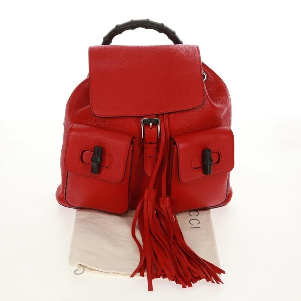 Gucci Bamboo Leather Backpack Red